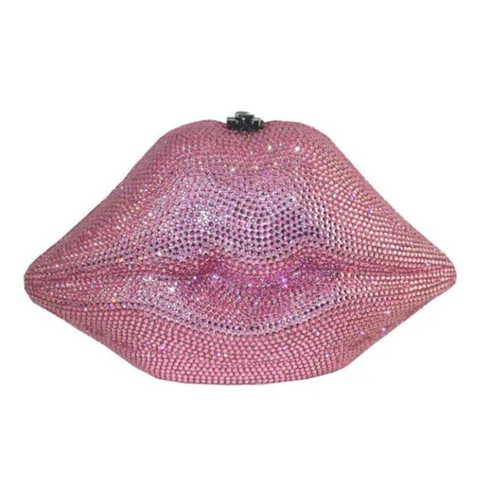 Luscious Lips Hand-Carved Acacia Wood Clutch Bag with Swarovski Crystals (Pink)